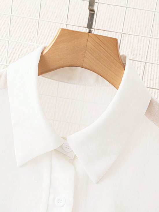 White Casual Women's Transparent Plain Collared Shirt - Picture 4 of 5